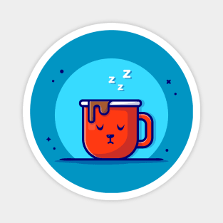 Cute Hot Coffee Sleeping Cartoon Vector Icon Illustration Magnet